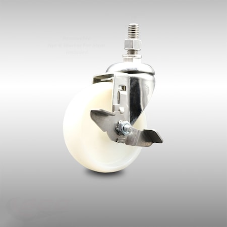Service Caster 4 Inch 316SS Nylon Wheel Swivel 3/8 Inch Threaded Stem Caster with Brake SCC SCC-SS316TS20S414-NYS-TLB-381615